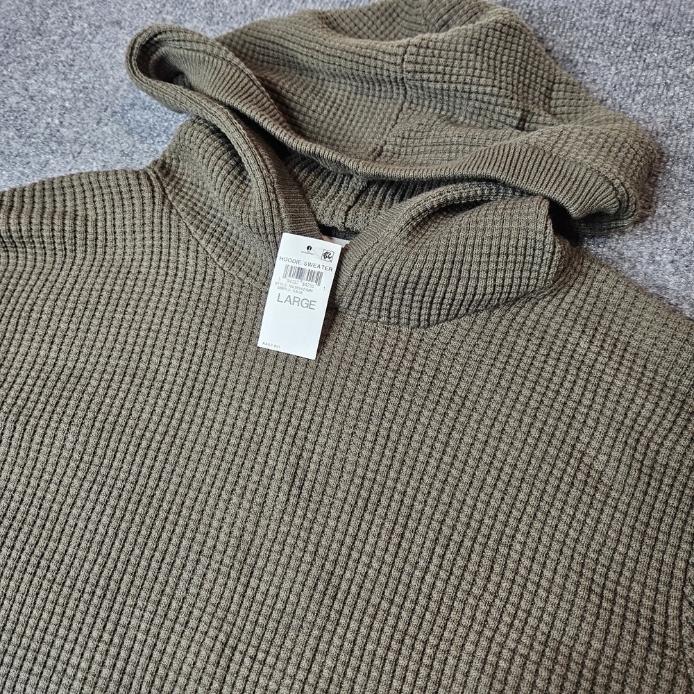 NWT Sun & Stone Waffle Knit Hoodie Sweater Size Large Simple Sage Green Coastal